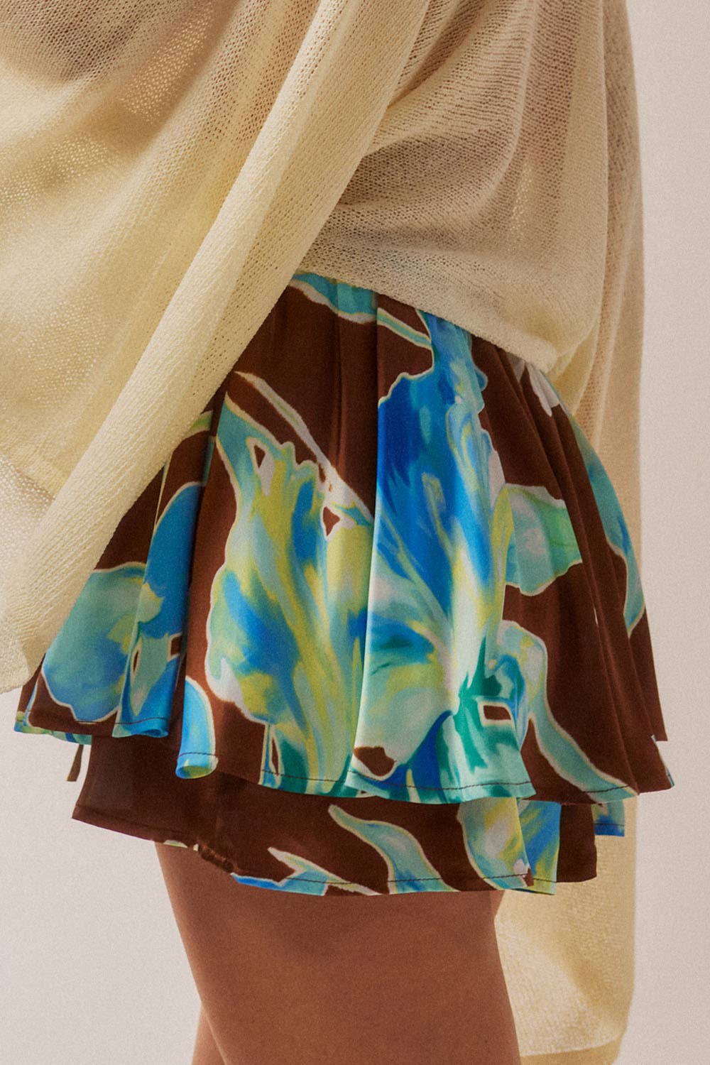 Floral-Print Gathered Drawstring Mini Skort