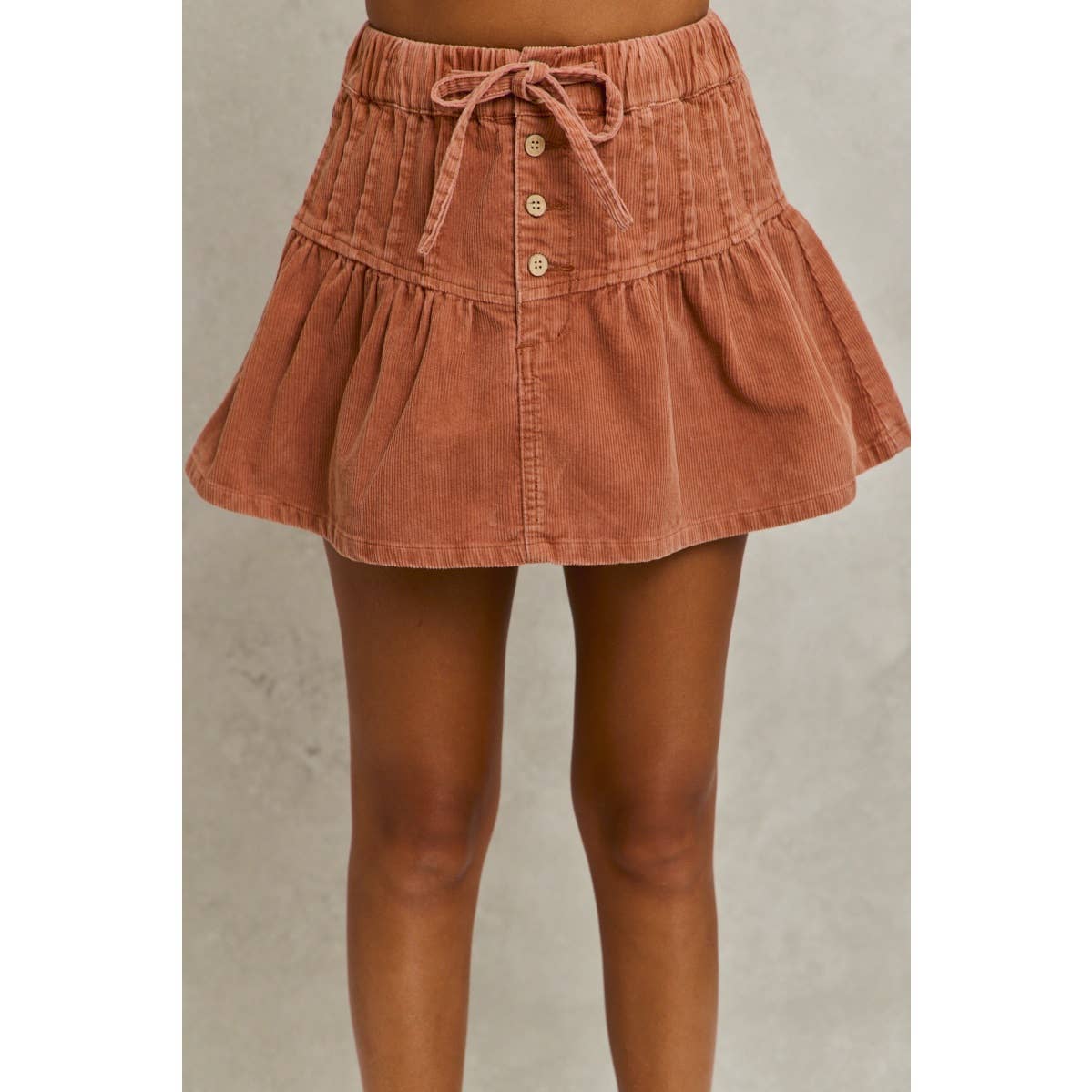 MINERAL WASH PINTUCKED CORDUROY MINI FLARED SKIRT