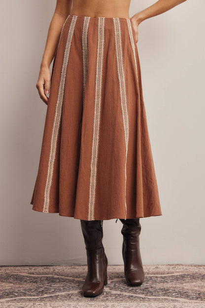 Embroidered Stripe Midi Skirt