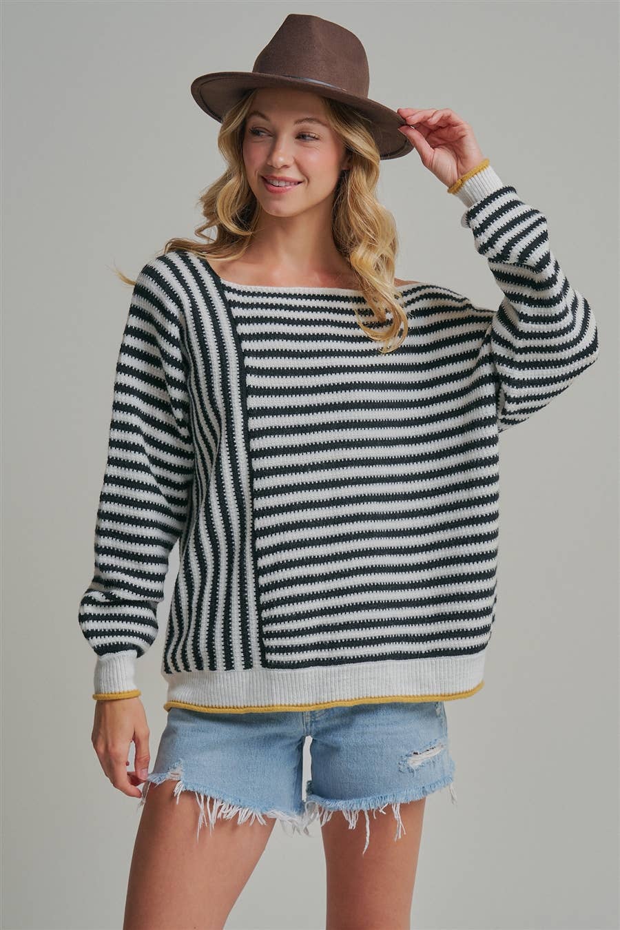 OVERSIZED STRIPE OFF SHOULDER SWEATER TOP