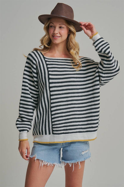 OVERSIZED STRIPE OFF SHOULDER SWEATER TOP