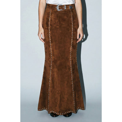 Suede Studded Maxi Skirt