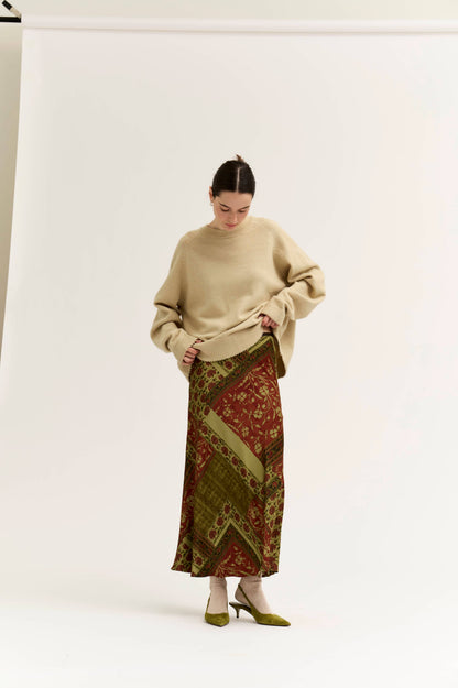 FALL PRINT SLIP SKIRT