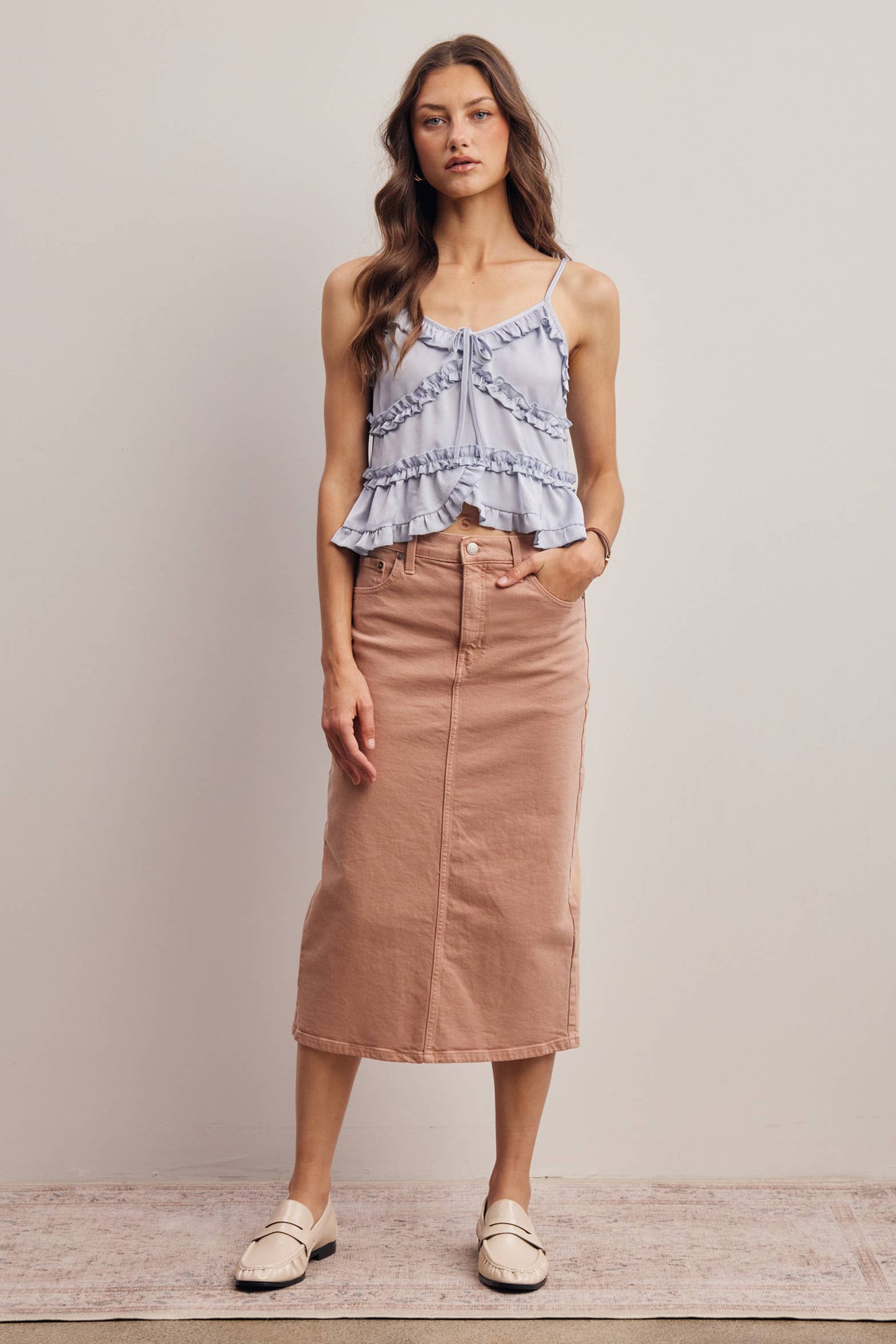 Ruffle Trim Tie Front Cami Top