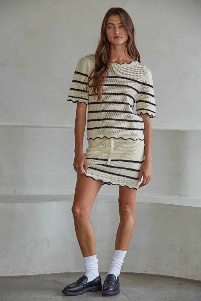 Knit Sweater Cotton Acrylic Crochet Striped Top