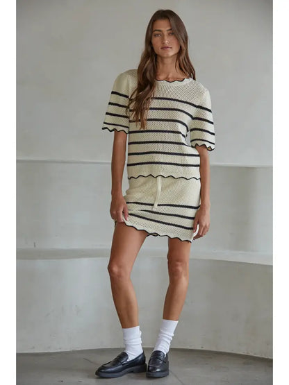 Crochet Striped Tie-Front Skirt