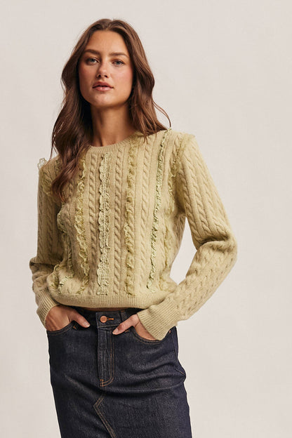 Lace Trim Cable Knit Pullover
