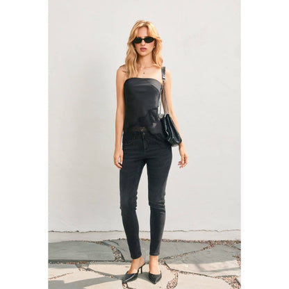 Satin Asymmetrical Lace Hem Sleeveless Top