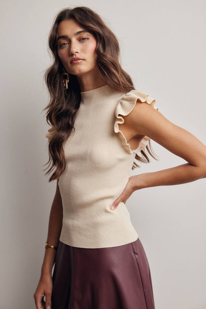 Ruffle Sleeve Rib Knit Top