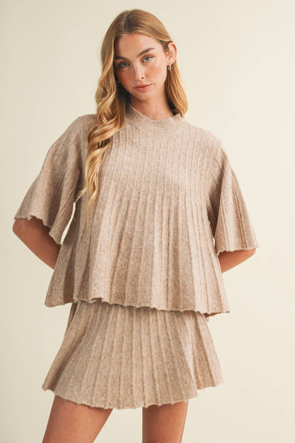 Bell Sleeve Wide-Rib Knit Pullover