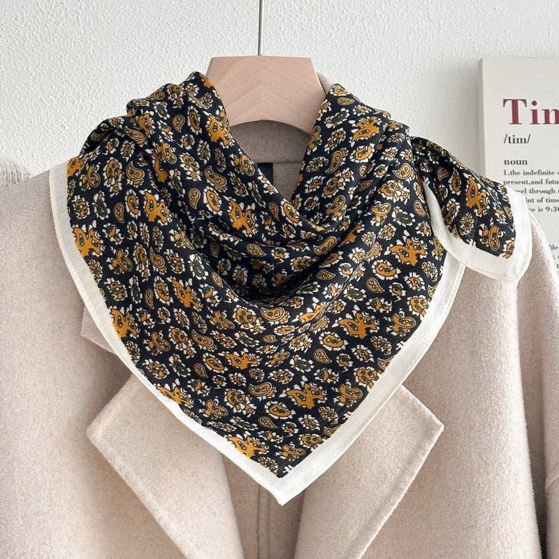 Retro Color Block Cashew Print Silk Scarf