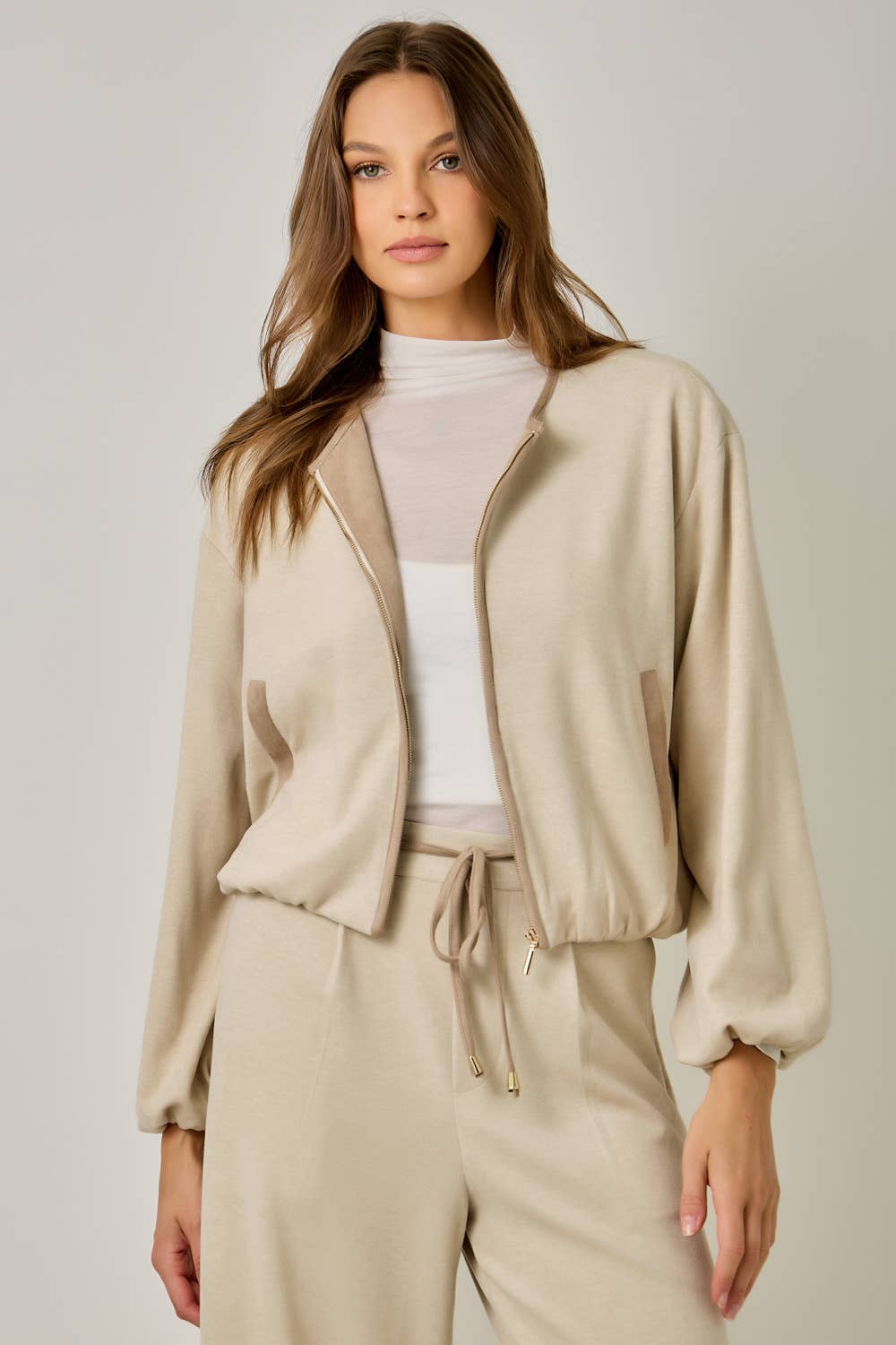 Suede Accent Bubble Hem Jacket