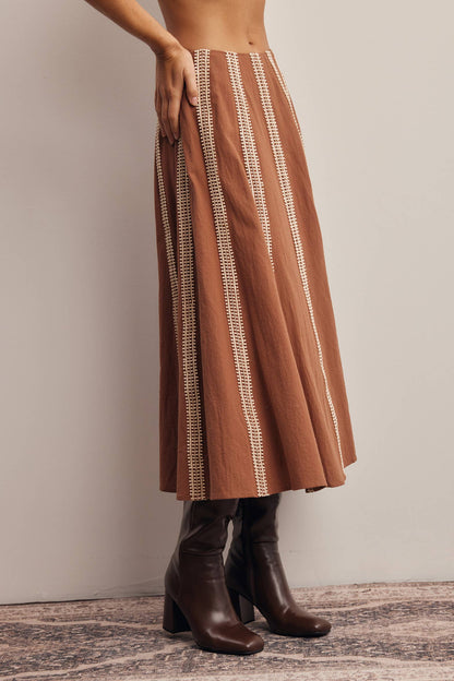 Embroidered Stripe Midi Skirt