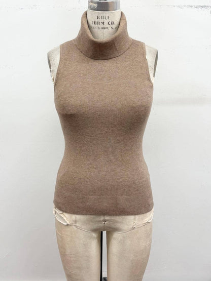 Sleeveless Ribbed Turtleneck Sweater Top