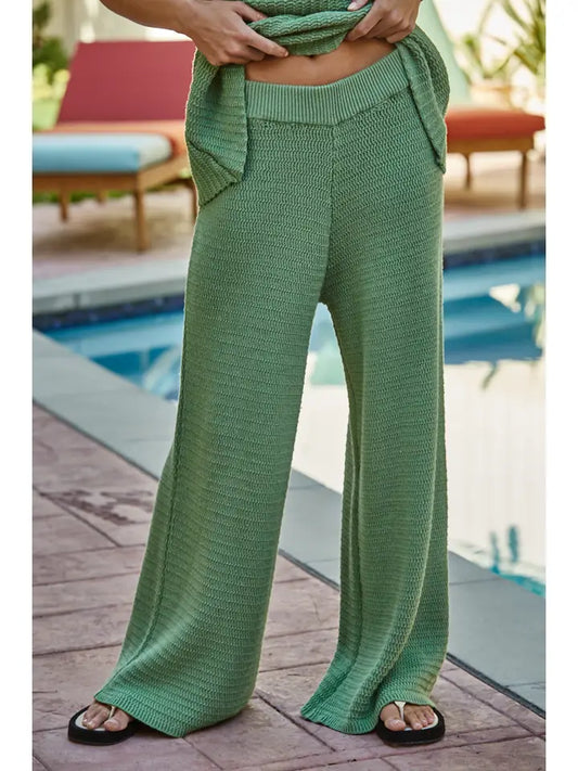 Crochet Wide Leg Pants in Lucky Green