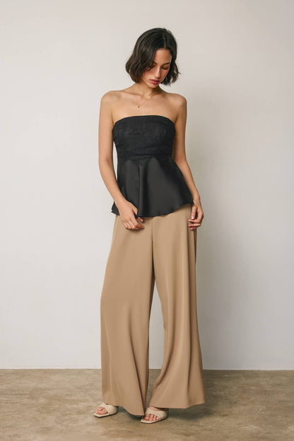 Satin Strapless Lace Flared Top