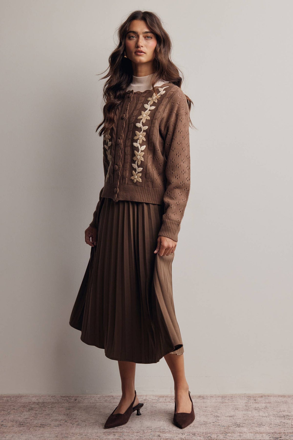 Floral Embroidered Knit Cardigan