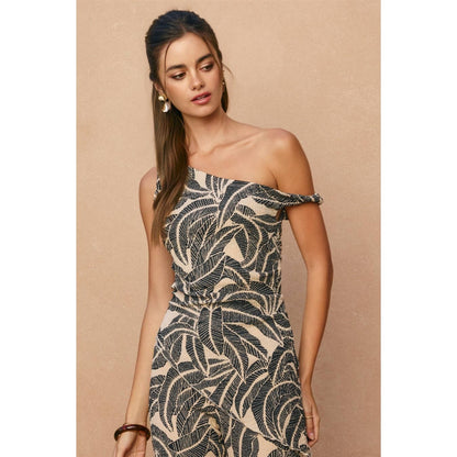 Tropical Leaf One Shoulder Asymmetrical Top