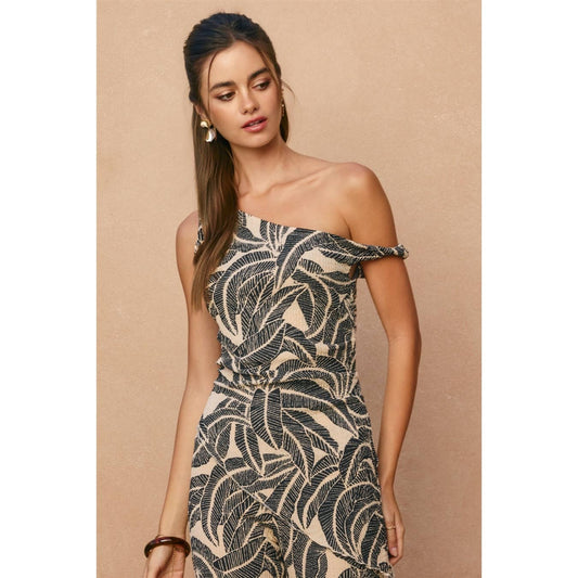 Tropical Leaf One Shoulder Asymmetrical Top