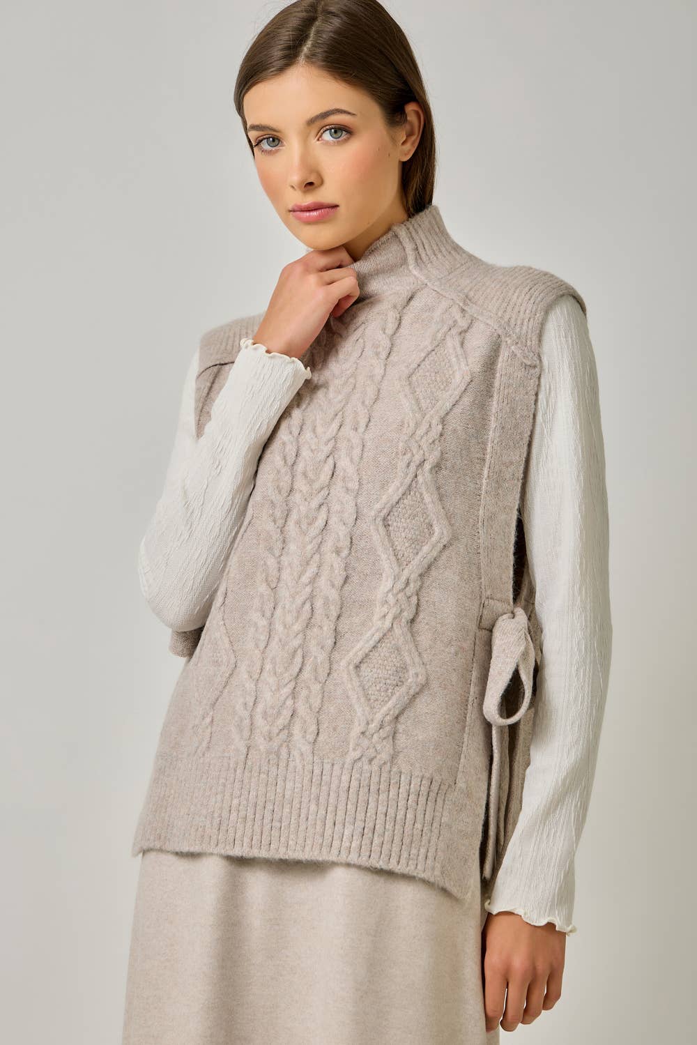 Cable Knit Mohair Side Tie Vest