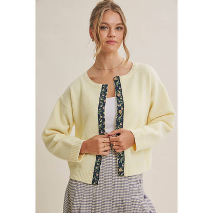 COTTAGE GARDEN WOOL BLEND FLORAL PLACKET SWEATER CARDIGAN