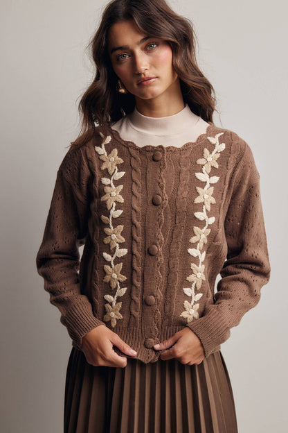 Floral Embroidered Knit Cardigan