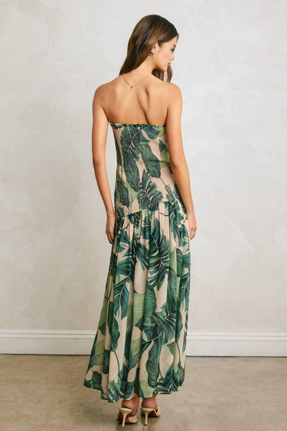 Hidden Oasis Strapless Drop Waist Smocked Dress