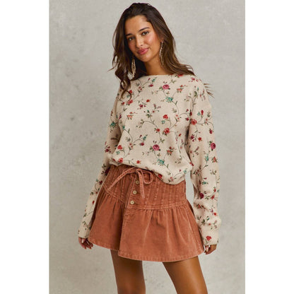 MINERAL WASH PINTUCKED CORDUROY MINI FLARED SKIRT