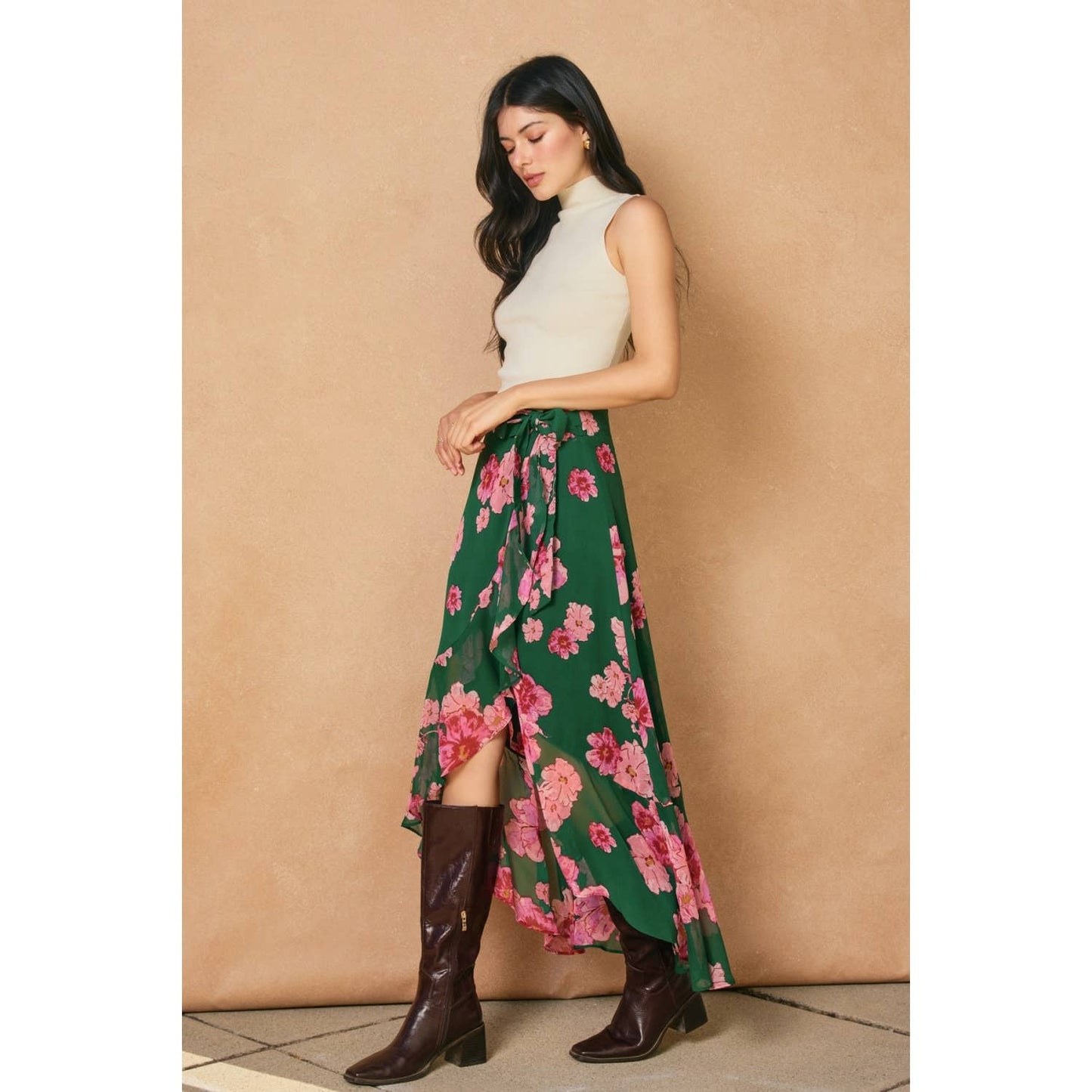 Desert Bloom Ruffled Hem Wrap Skirt