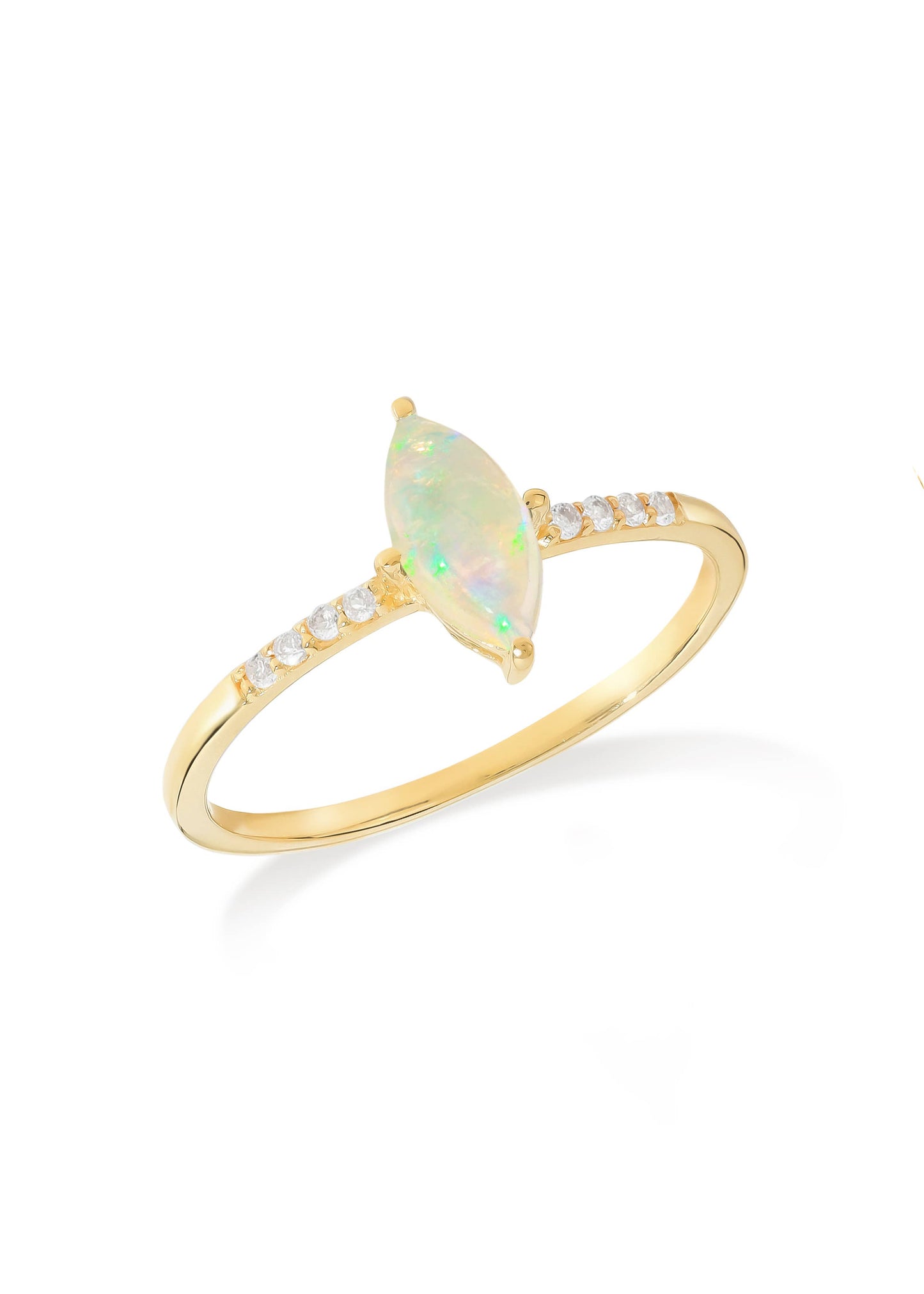 Gold Plated Silver Marquise Ethiopian Opal Ring with Accents