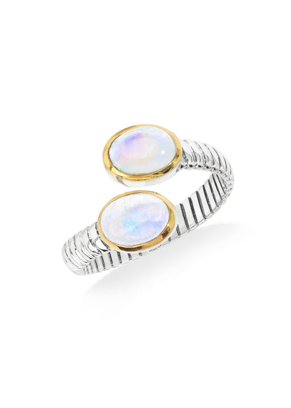 925 Sterling Silver Rainbow Moonstone Open-Ended Ring