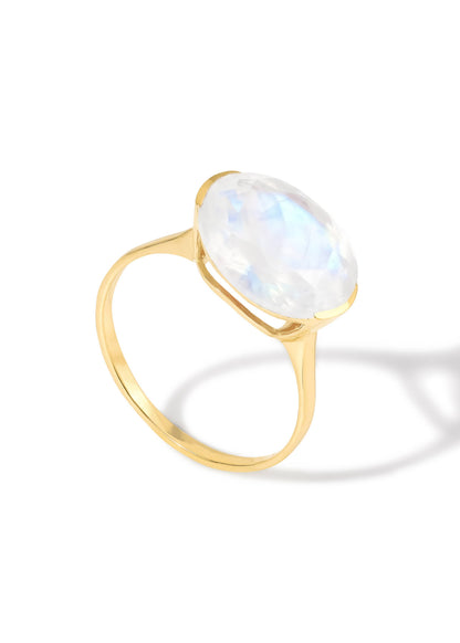Gold Plated Contemporary Rainbow Moonstone Minimal Ring
