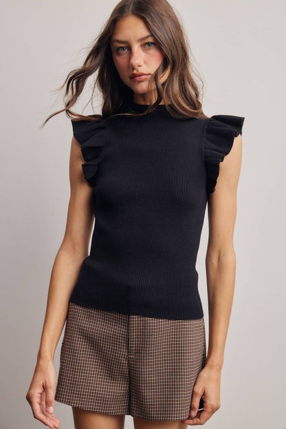 Ruffle Sleeve Rib Knit Top