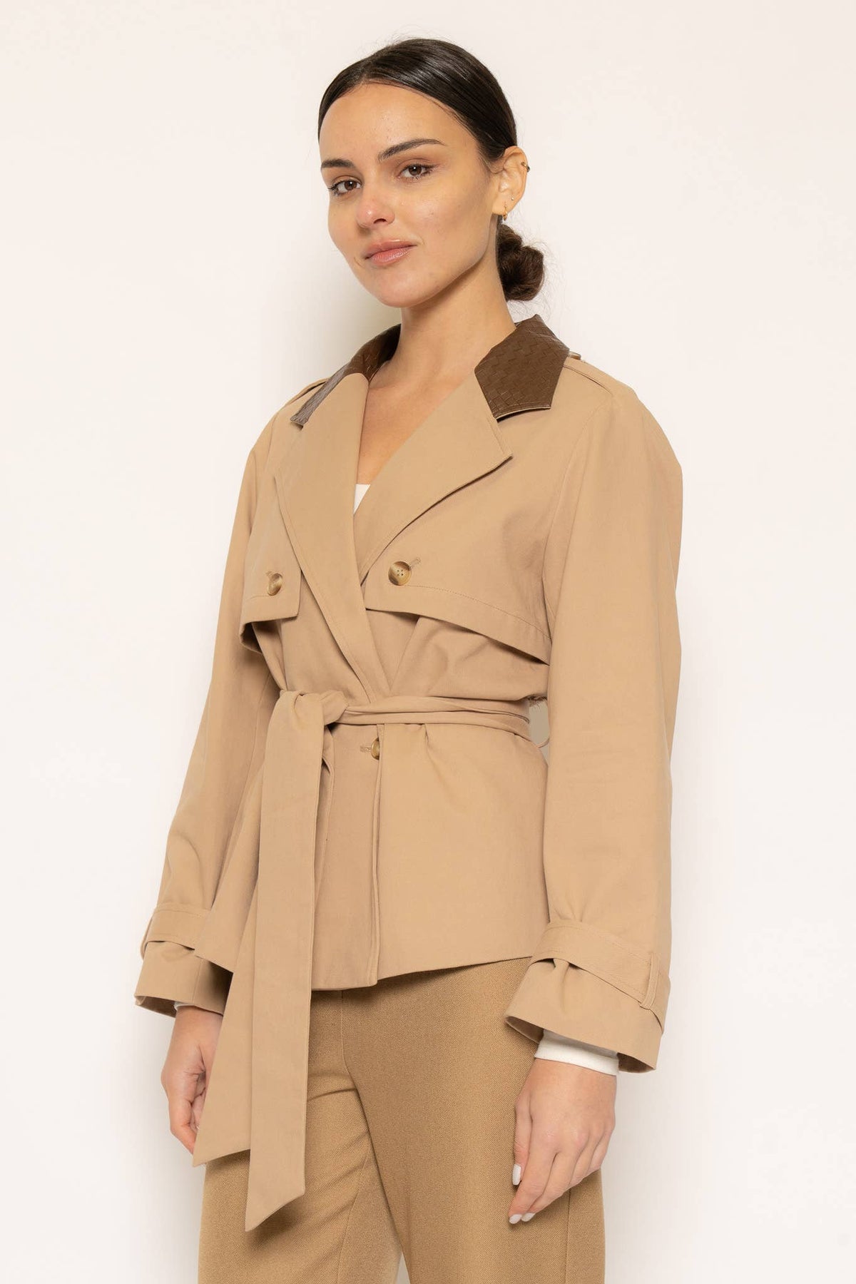 LEATHER COLLAR TRENCH JACKET
