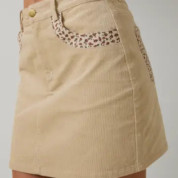 Cream Corduroy w/ Floral Detail Mini Skirt