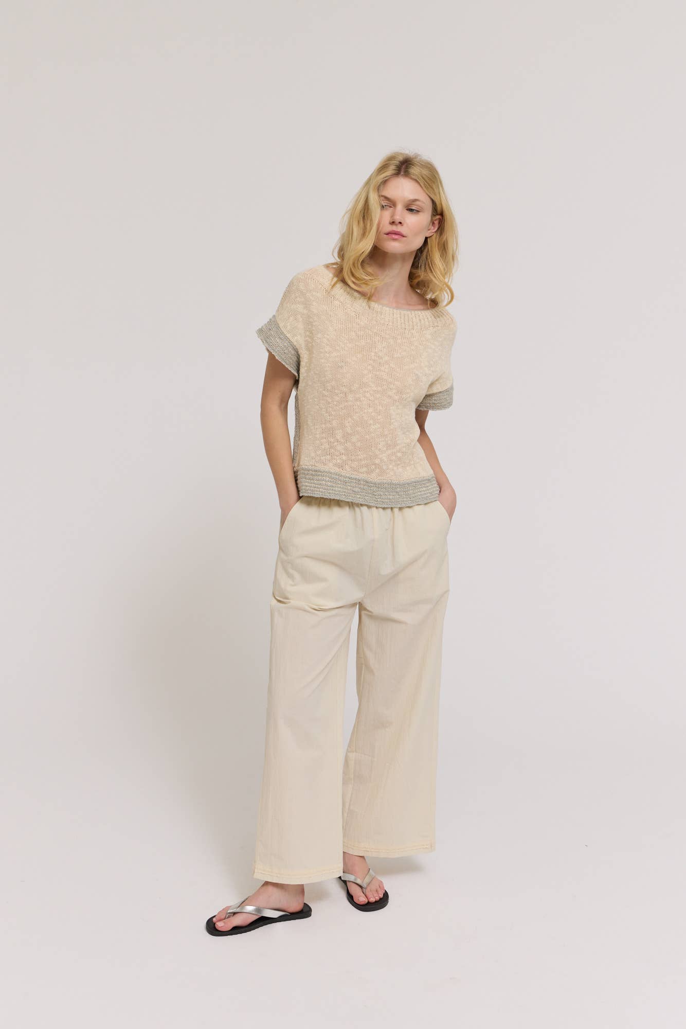 DROP SHOULDER OVERLAP SIDE SEAM KNIT TOP