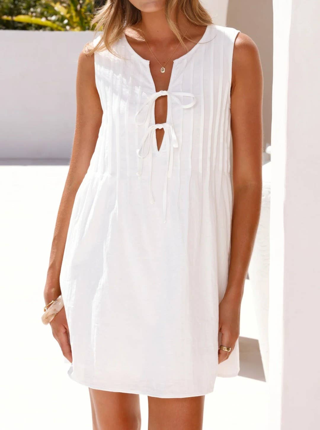 Minimalist Lace-Up Splice Vest Dress