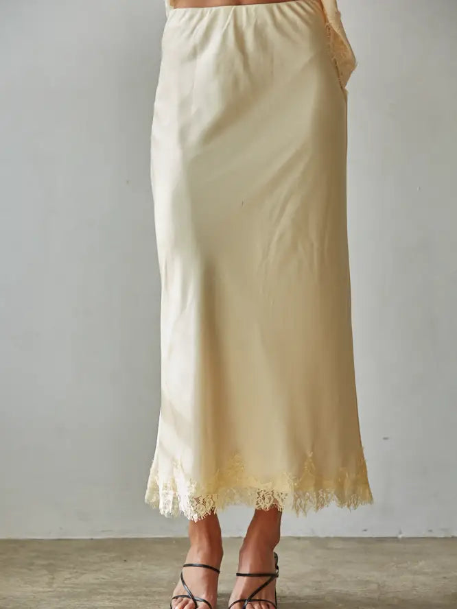 Satin Midi Skirt - Butter Yellow