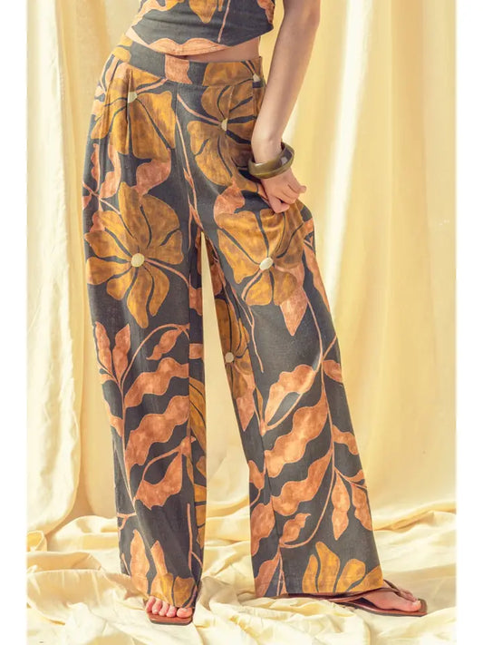 Floral Wide Leg Linen Pants