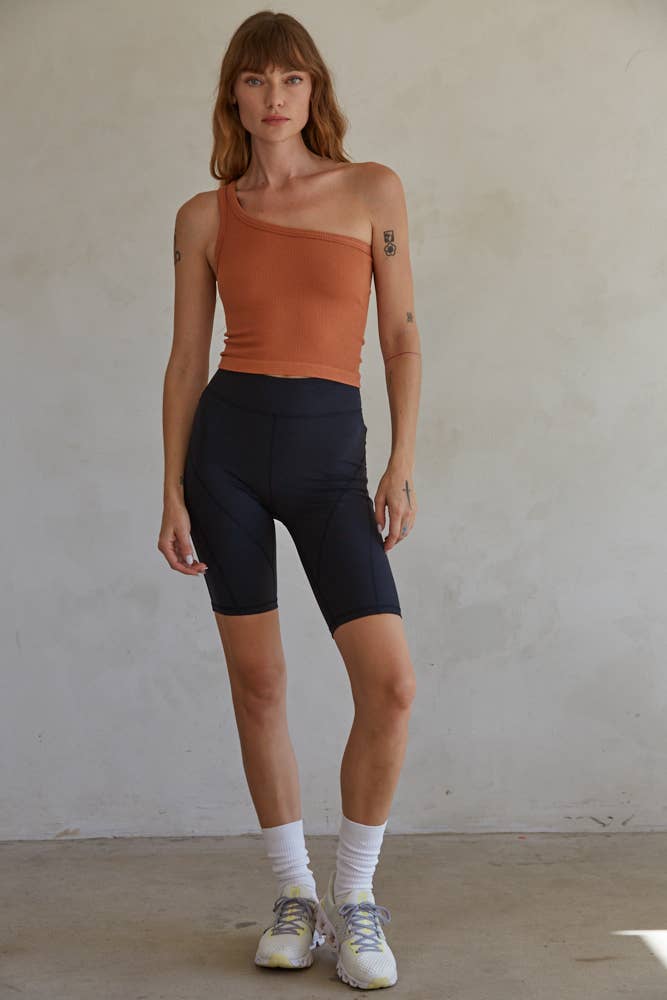 Seamless One Shoulder Ribbed Top
