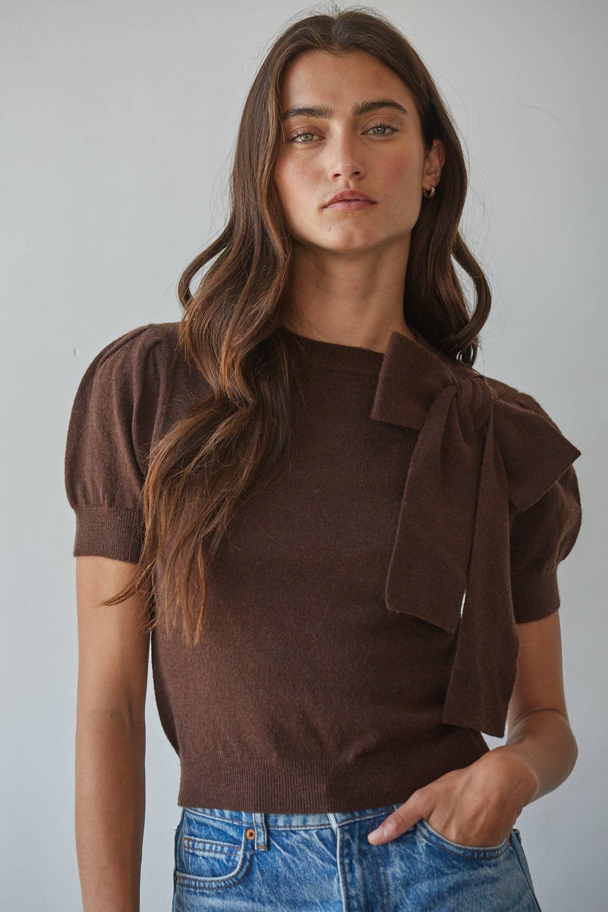 Knit Sweater Pullover With Shoulder Bow Detail
