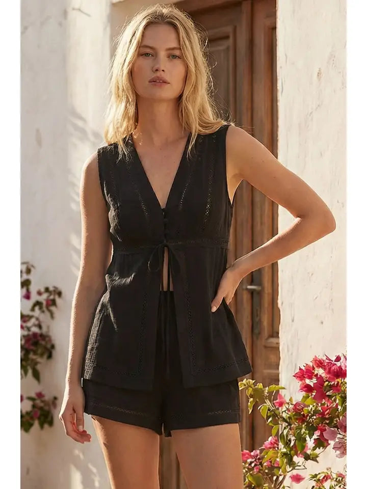 Linen Tie-Front Top and Short Set