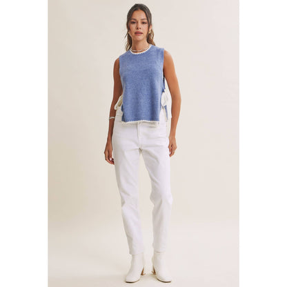 EFFORTLESS WEEKEND SIDE RIBBON TIE WHIPSTITCH SWEATER VEST