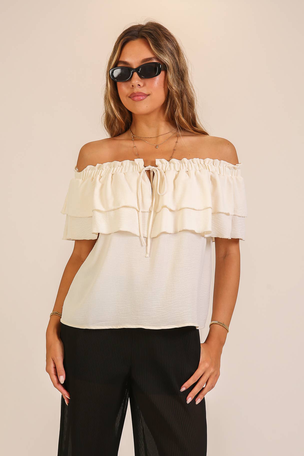 Off-Shoulder Tiered Ruffle Top