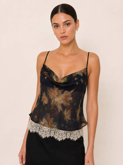 COWL NECK LACE TRIM TANK TOP - TI7882FO