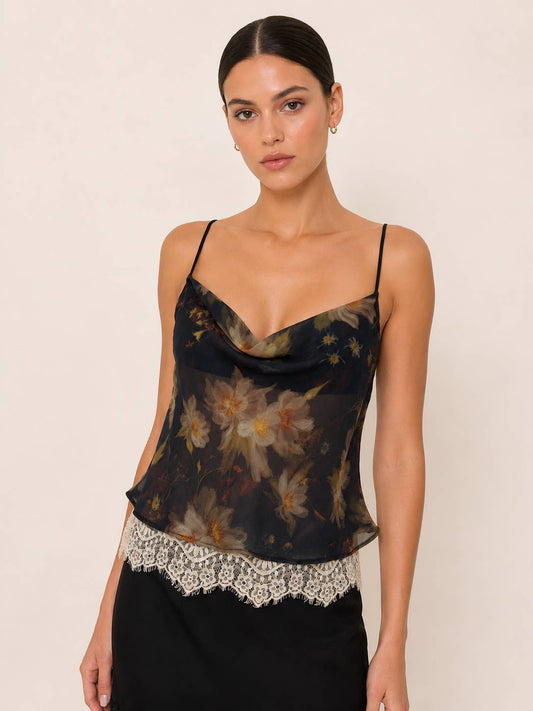 COWL NECK LACE TRIM TANK TOP - TI7882FO