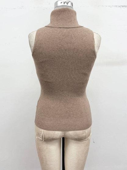 Sleeveless Ribbed Turtleneck Sweater Top