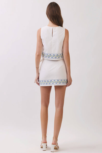 Floral Embroidered Wrap Mini Skirt