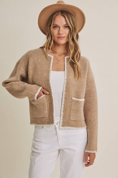 CRISP AIR SOFT BRUSH WOOL BLEND SWEATER CARDIGAN JACKET