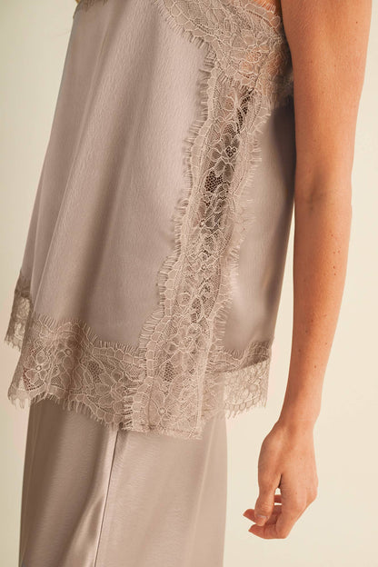 Scallop-Lace Trim Woven Satin Camisole